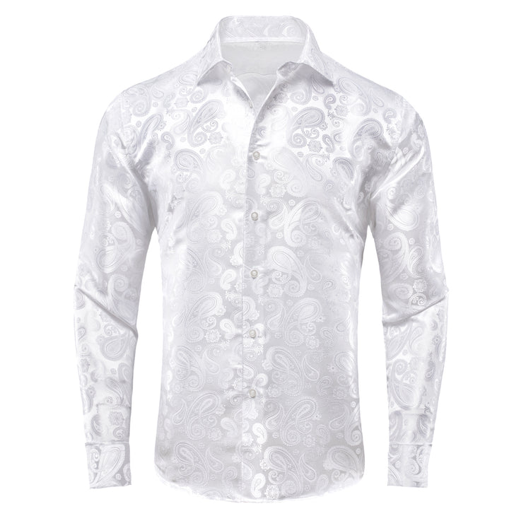 mens silk paisley white button up shirt