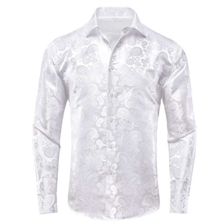 Ties2you Mens White Dress Shirt Paisley Silk Long Sleeve Button Down Shirt, M / White Ties2you Mens White Dress Shirt Paisley Silk Long Sleeve Button Down Shirt, M / White