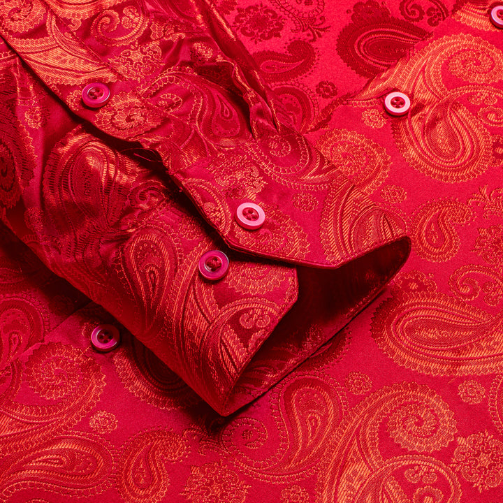 Red Paisley Silk Men's Long Sleeve Shirt