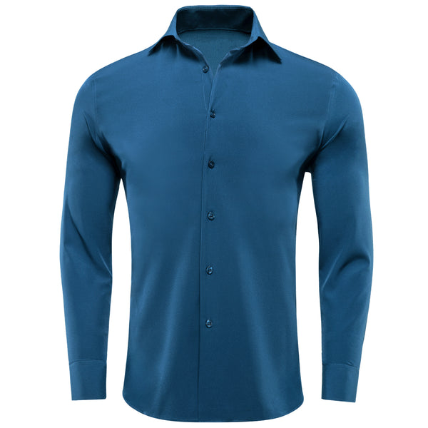 Pure Denim Blue Solid Men's Long Sleeve Shirt