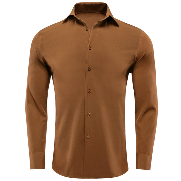 Pure Coffee Brown Solid Men's Long Sleeve Shirt
