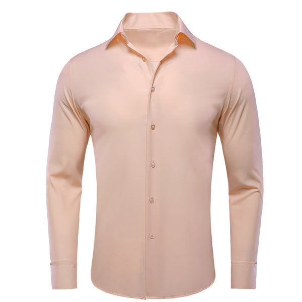 Light Pink Solid Stretchy Men's Long Sleeve Shirt
