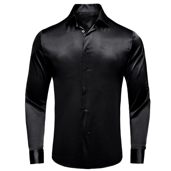 long sleeve black dress shirts for men Mens Black Long Sleeve Button-Down Shirt: Minimalist Cotton Dress Shirt