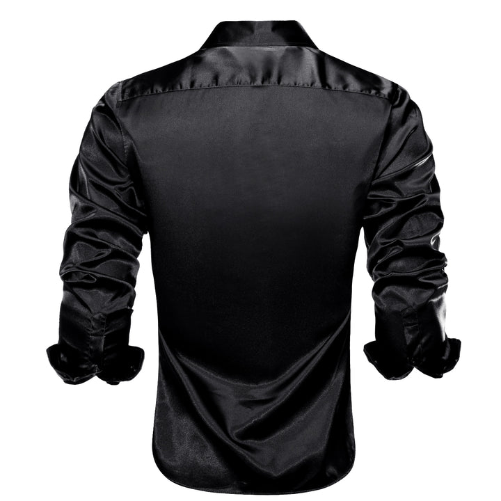 Black Solid Satin Men's Long Sleeve Shirt