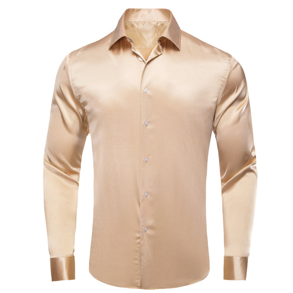 Champagne Solid Satin Men's Long Sleeve Shirt