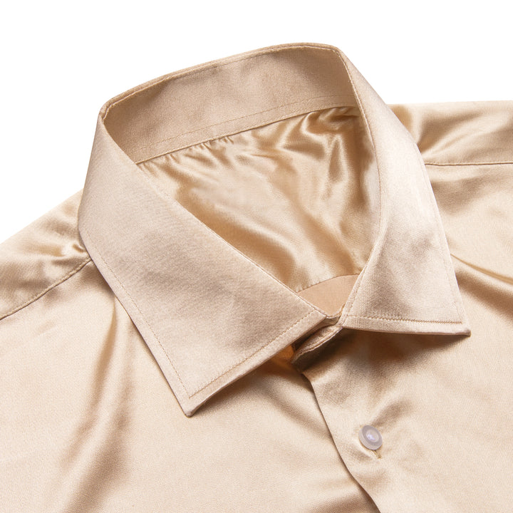 Ties2you Dress Shirt Champagne Solid Satin Men's Long Sleeve Shirt Top ties2you Ties2you Dress Shirt Champagne Solid Satin Men's Long Sleeve Shirt Top ties2you