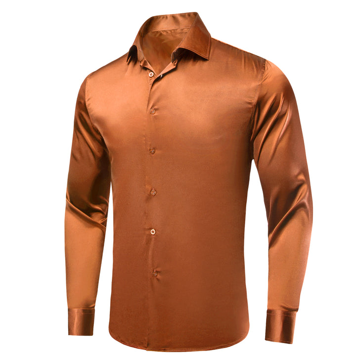 Ties2you Mens Dress Shirt Brown Golden Solid Satin Long Sleeve Shirt – ties2you