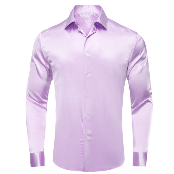 Lavender Purple Solid Satin Men's Long Sleeve Shirt