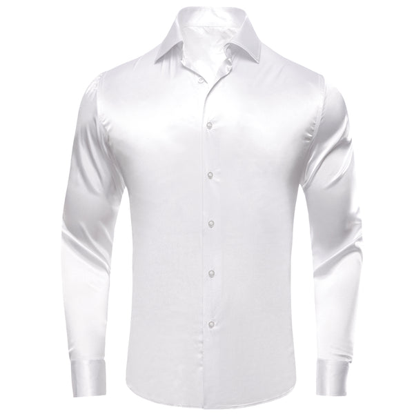 White Solid Satin Men's Long Sleeve Shirt