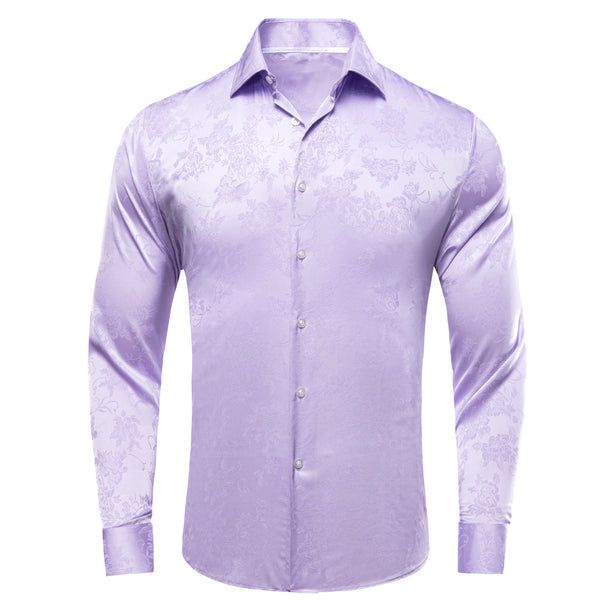 Ties2you Button Down Shirt Lavender Purple Floral Silk Men's Long Sleeve Shirt