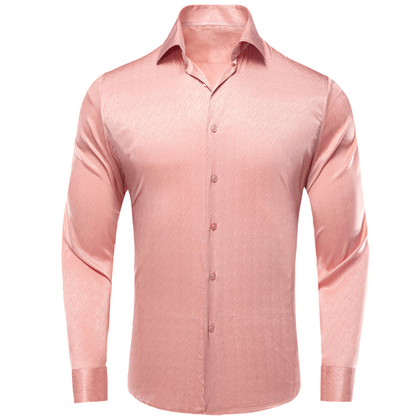 Coral Pink Solid Silk Men's Long Sleeve Shirt