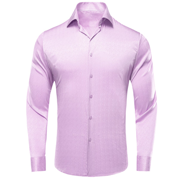 Pink Purple Solid Silk Men's Long Sleeve Shirt