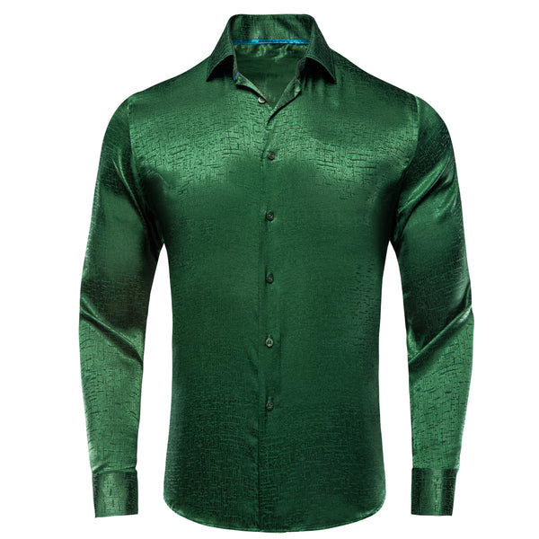 Emerald Green Solid Silk Men's Long Sleeve Shirt