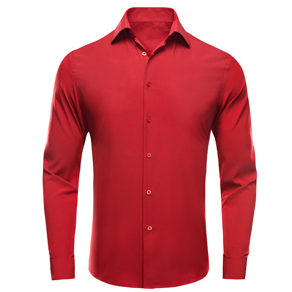 Classic Red Solid Men's Long Sleeve Business Shirt