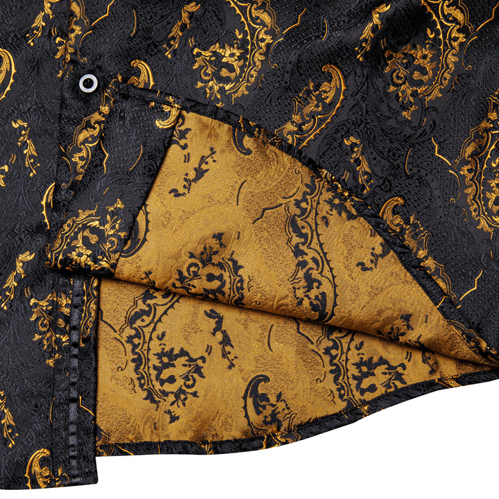 Black Golden Floral Silk Long Sleeve men's essentials shirt