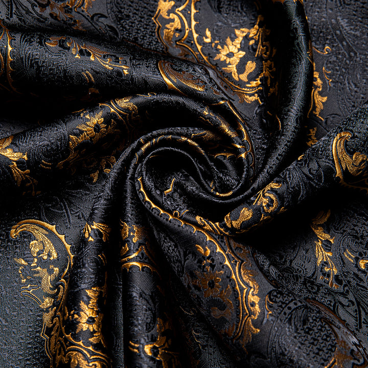 Black Golden Floral Silk Long Sleeve men flannels Shirt