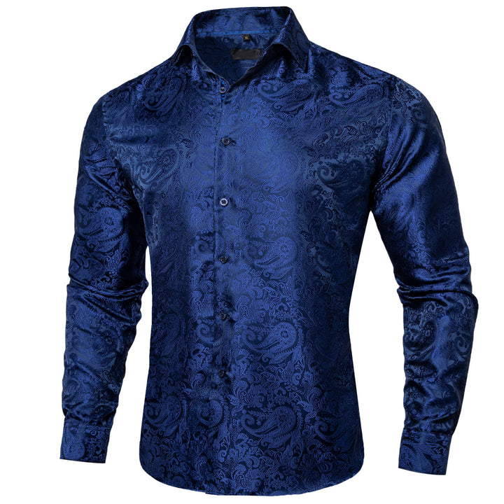 Dark Blue Paisley Silk shirts for men branded