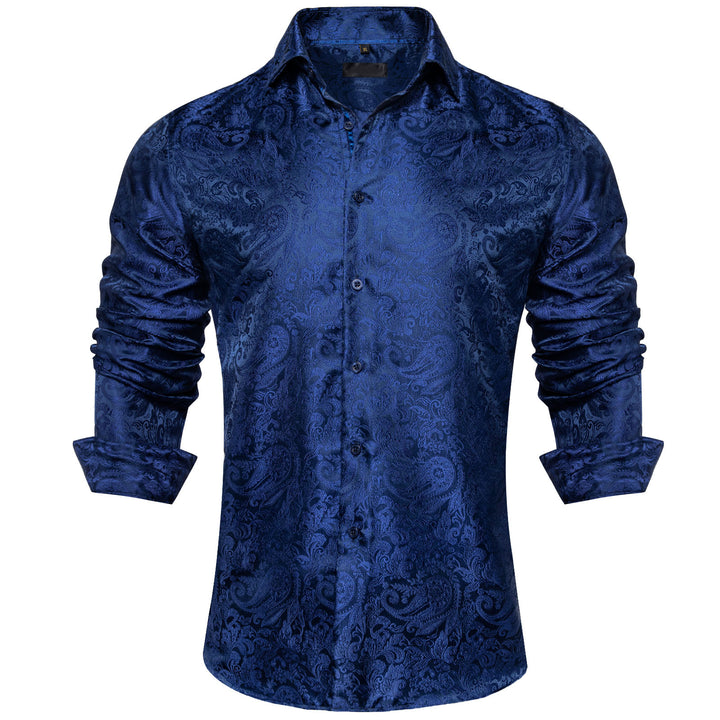 Dark Blue Paisley Silk slim fit t shirts mens