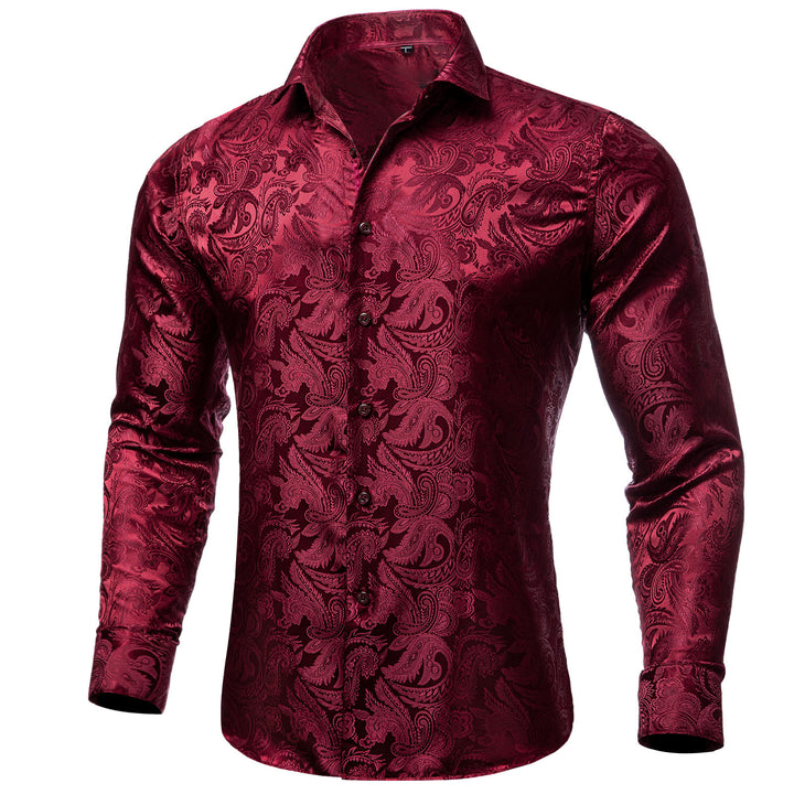 Red Black Paisley Silk mens button down shirts