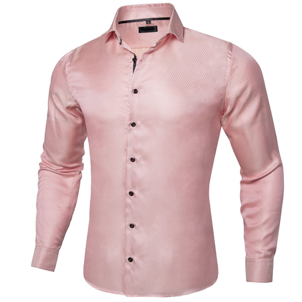 Shiny Pink Plaid Men's Long Sleeve Shirt