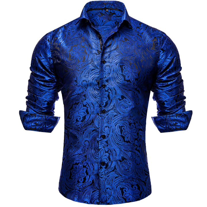 Blue Paisley Silk Men's Long Sleeve Shirt – ties2you