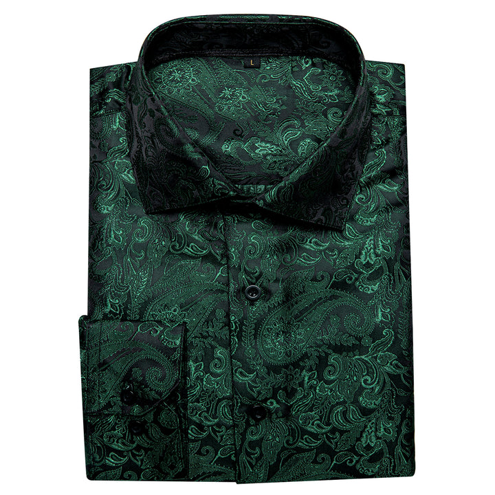 hunter green dress shirt men Ties2you Mens Paisley Hunter Green Dress Shirt Silk Long Sleeve Button Down Shirt, S