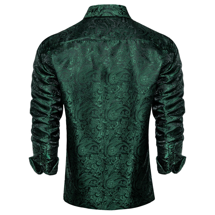 green paisley Button Down mens silk dress suit shirt