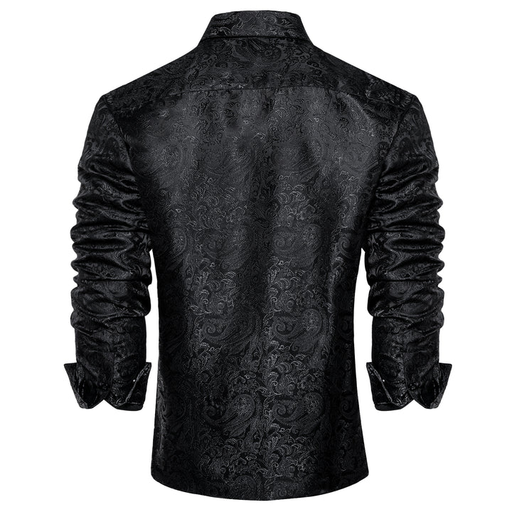 Black Paisley Pattern silk shirts men's