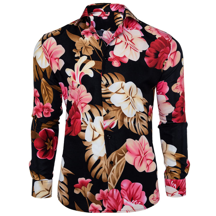 New Black Pink Floral Men's Long Sleeve Shirt – ties2you