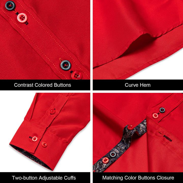Red Black Paisley Stitching Silk Men's Long Sleeve Shirt – ties2you