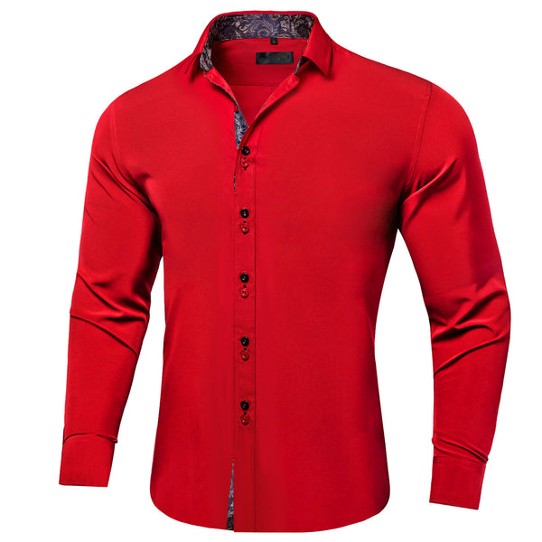 Red Black Paisley Stitching Silk Long Sleeve Shirt