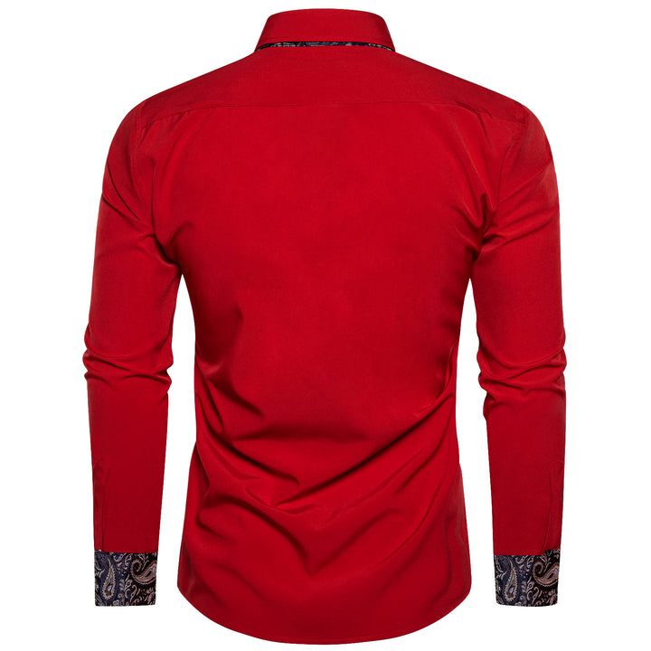 Red Black Paisley Stitching Silk Long Sleeve red dress shirts