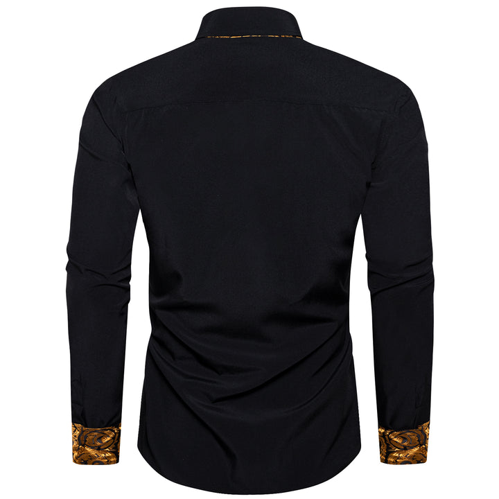 Black Gold Paisley Stitching Silk Men's Long Sleeve boss men shirts