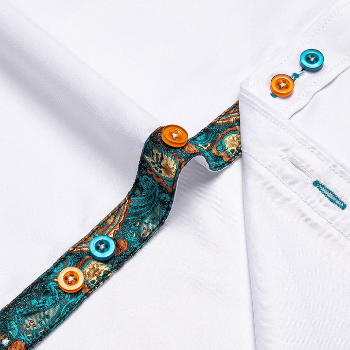 solid green paisley mens silk Stitching white button up shirt for dress suit