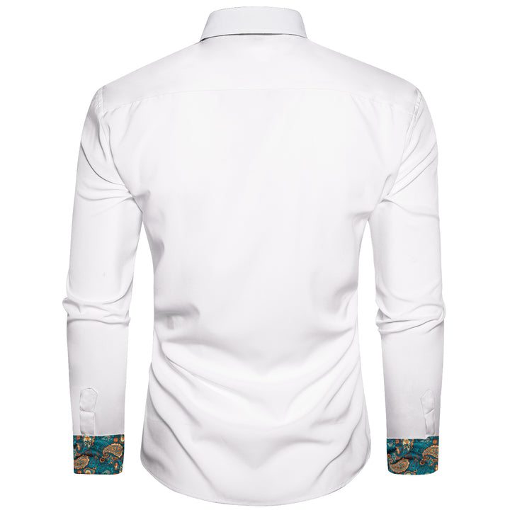 Green Paisley Stitching solid white button down shirt