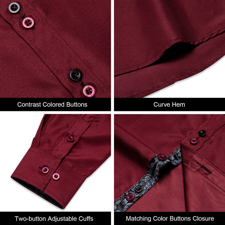Burgundy Black Paisley Stitching Silk Men's casual button down shirts