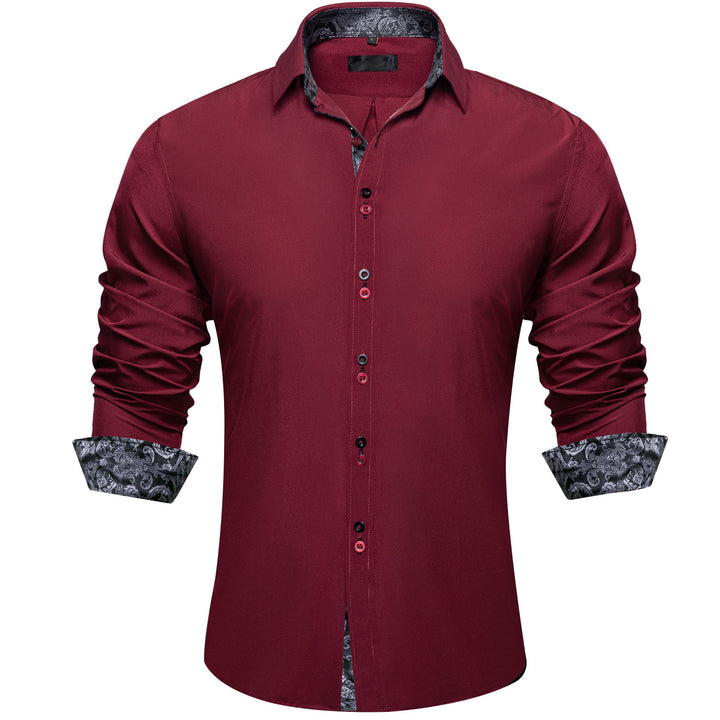burgundy Black Paisley Stitching mens silk shirts