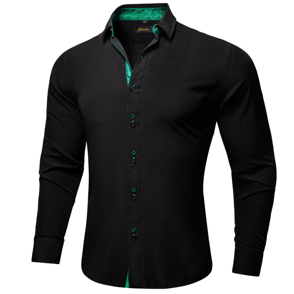 Splicing Style Black with Green Plaid Edge Men's Long Sleeve Shirt