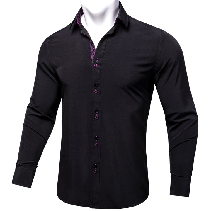  Black with Purple Paisley Edge Men's Long Sleeve Shirt