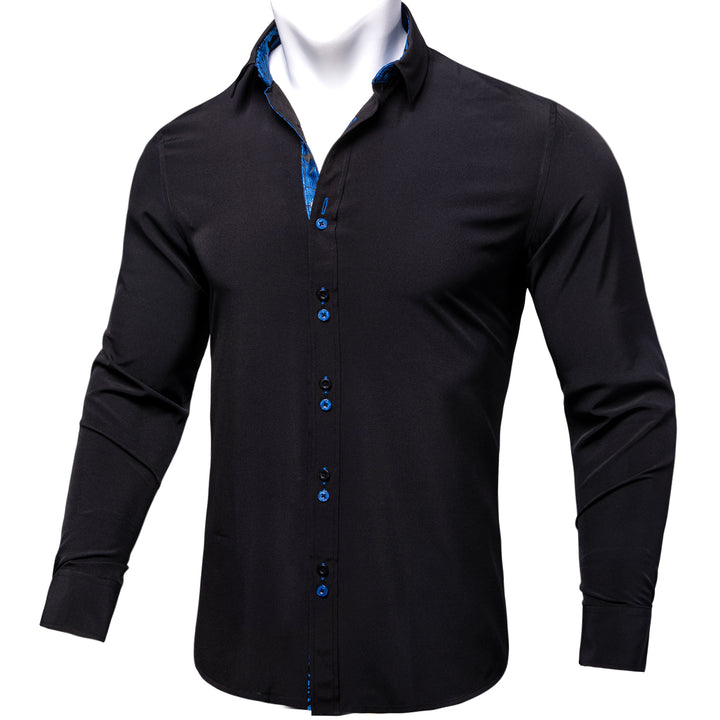  Black with Blue Black Paisley Edge Men's Long Sleeve Shirt