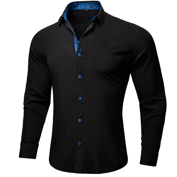 New Splicing Style Black with Blue Black Paisley Edge Men's Long Sleeve Shirt