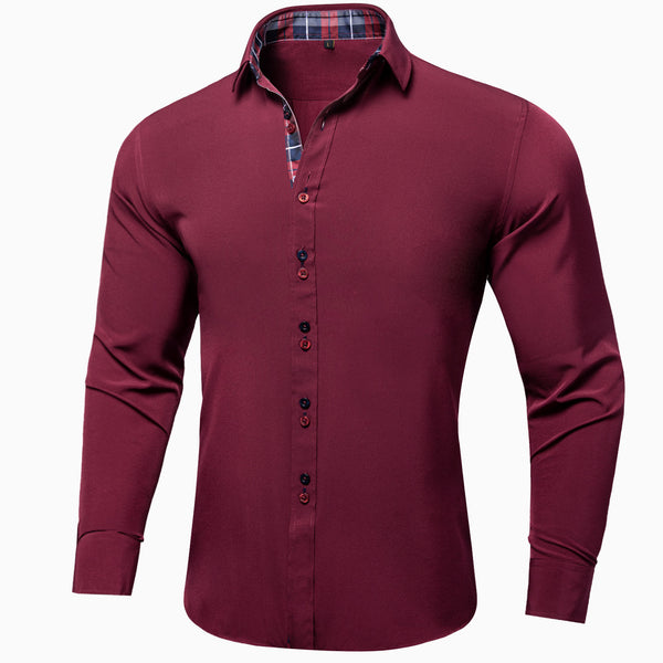 Splicing Style Red with Blue Plaid Edge Men's Long Sleeve Shirt