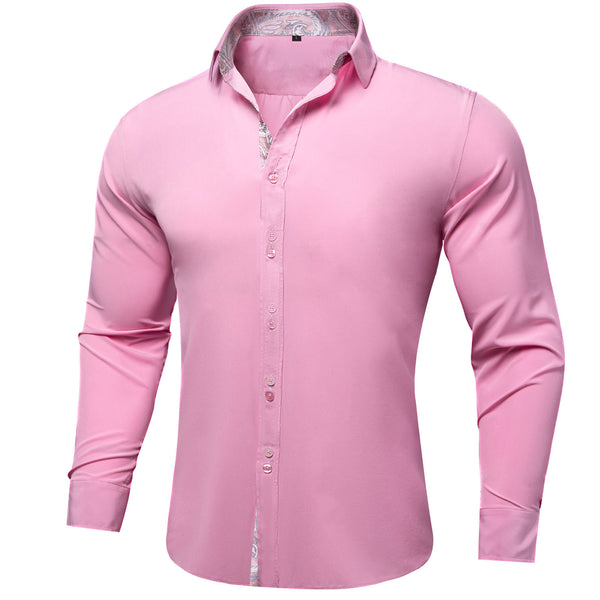 New Splicing Style Pink with Pink Paisley Edge Men's Long Sleeve Shirt