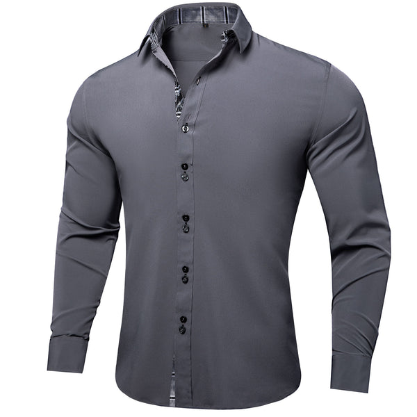 Splicing Style Grey with Grey Plaid Edge Men's Long Sleeve Shirt