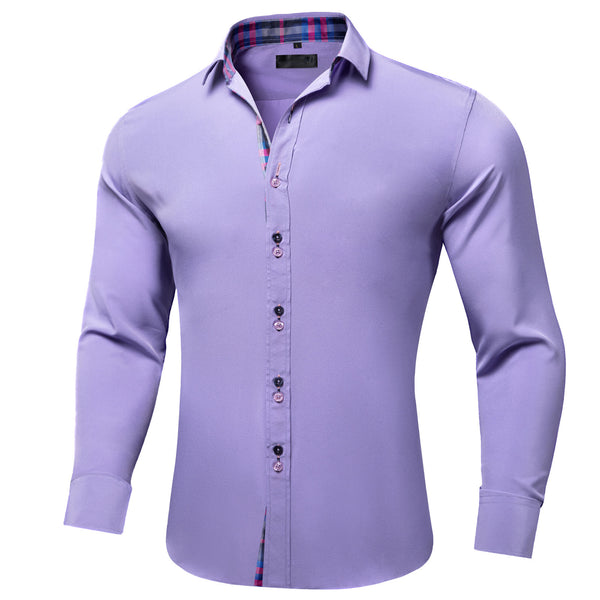 New Splicing Style Purple with Blue Plaid Edge Men's Long Sleeve Shirt