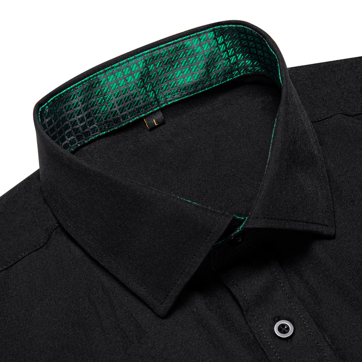 Black with Green Plaid Edge Men's Solid Long Sleeve Shirt