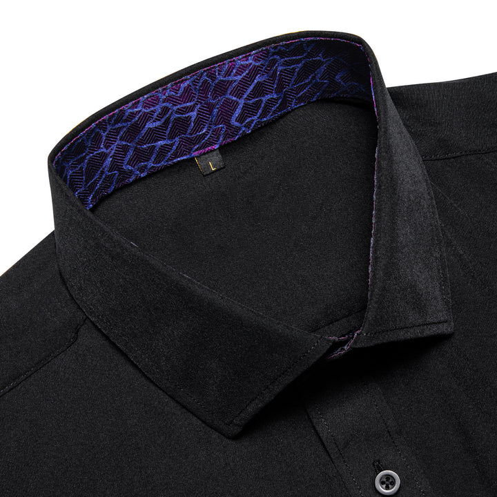 Black with Purple Novelty Edge Men's Solid Long Sleeve Shirt