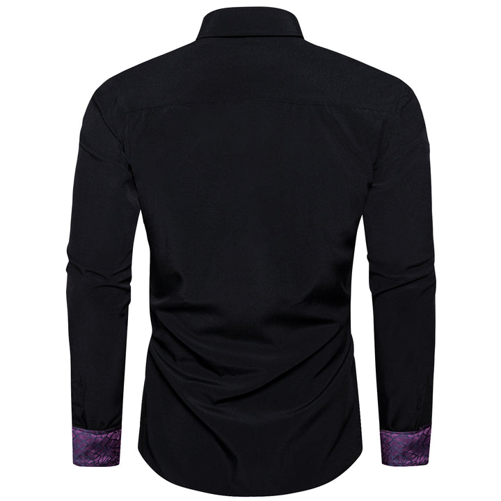 Black with Purple Novelty Edge Men's Solid Long Sleeve Shirt