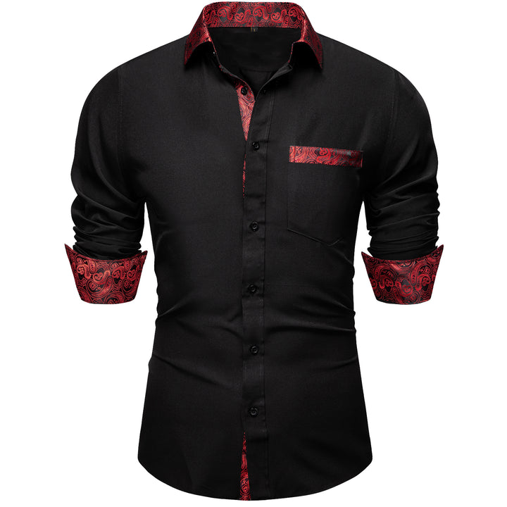Black with Red Paisley Edge Men's Solid Long Sleeve Shirt