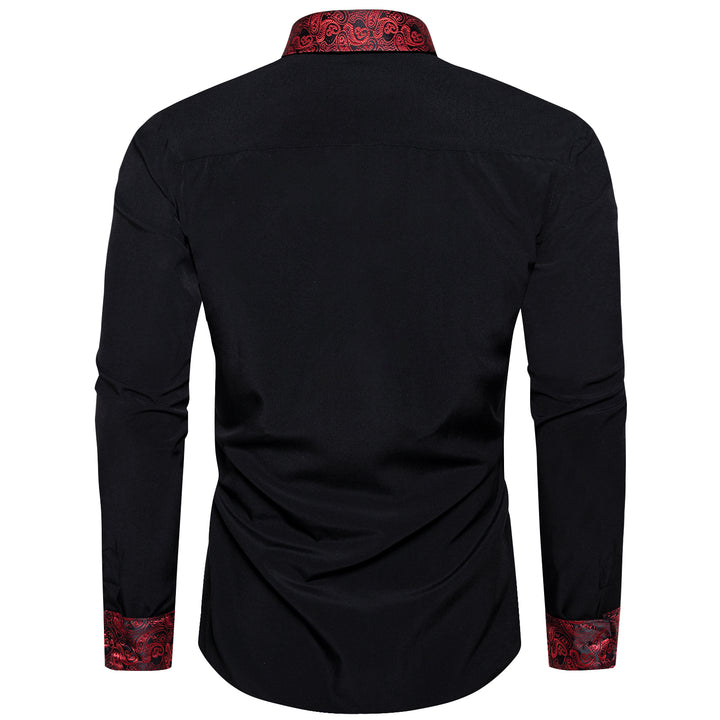 Black with Red Paisley Edge Men's Solid Long Sleeve Shirt